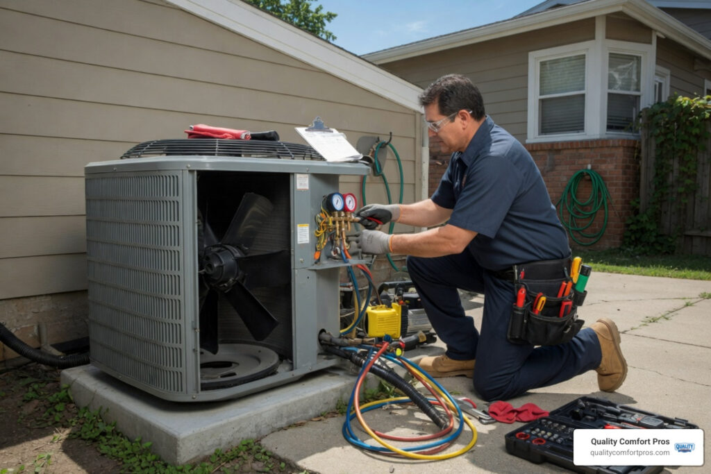 AC maintenance and servicing outdoor condenser unit