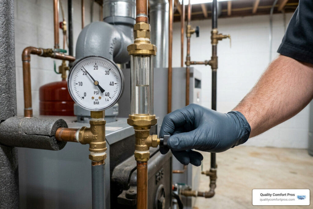 boiler pressure gauge and sight glass inspection